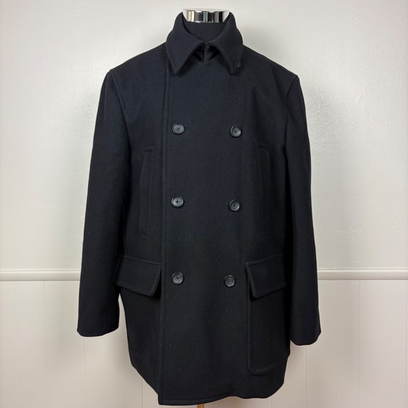 Express Men's Wool Blend Pea Coat Sz XL Black Double Breasted Classic Old Money
